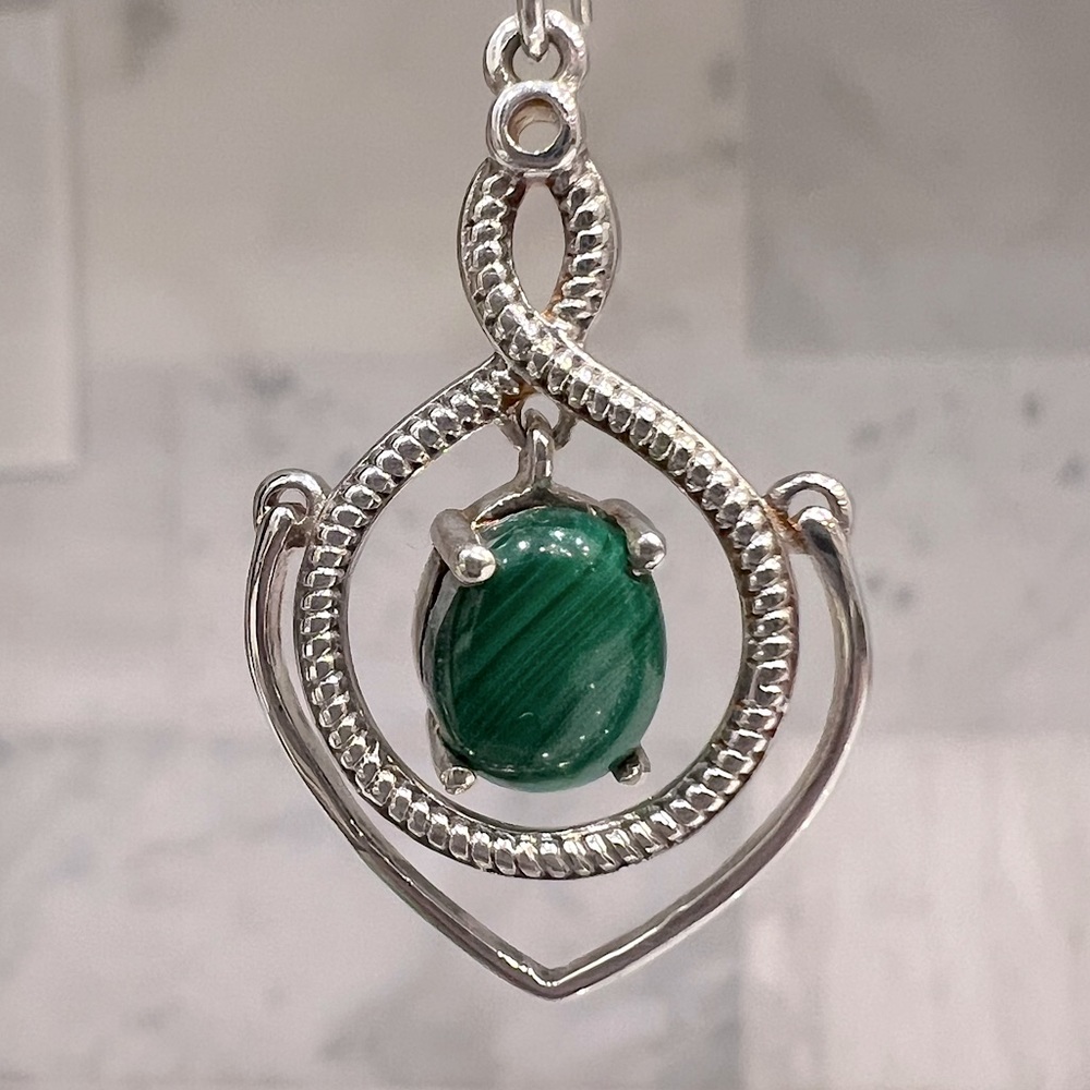 African Malachite Sterling Silver Dangling Drop Earring - Picture 4 of 9